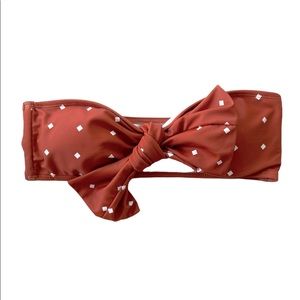 Zaful Orange and White Graphic Print Tie Front Bandeau Bikini Top Size 4